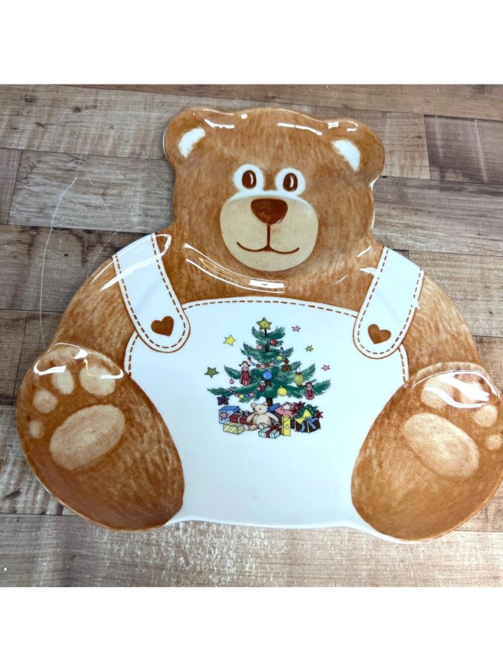 Bear-Shaped Nikko Ceramic Christmas Plate With Tree & Gifts